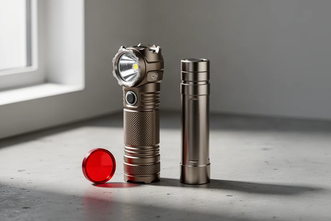 Le torce ThruNite BSS V4 e Olight Warrior Mini 2 appoggiate su una superficie di cemento