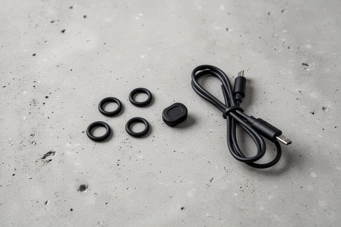 打開的配件套裝,附有備用 O 環及 USB-C 充電口保護蓋