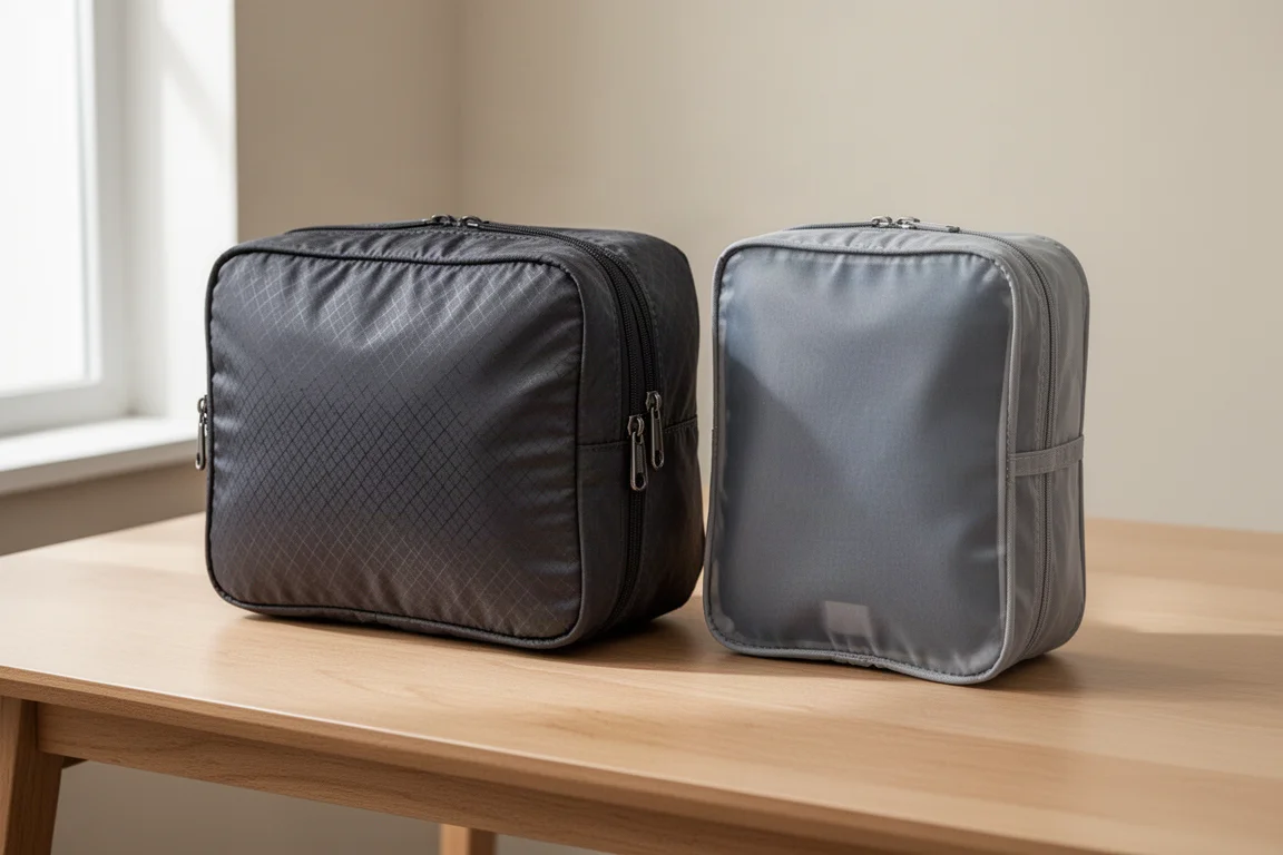 Cubi di compressione medium Thule ed Eagle Creek affiancati su una scrivania