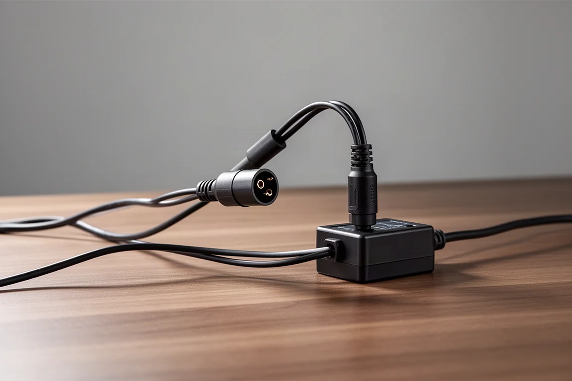 SAE connector cable plugged into an adapter for solar charging