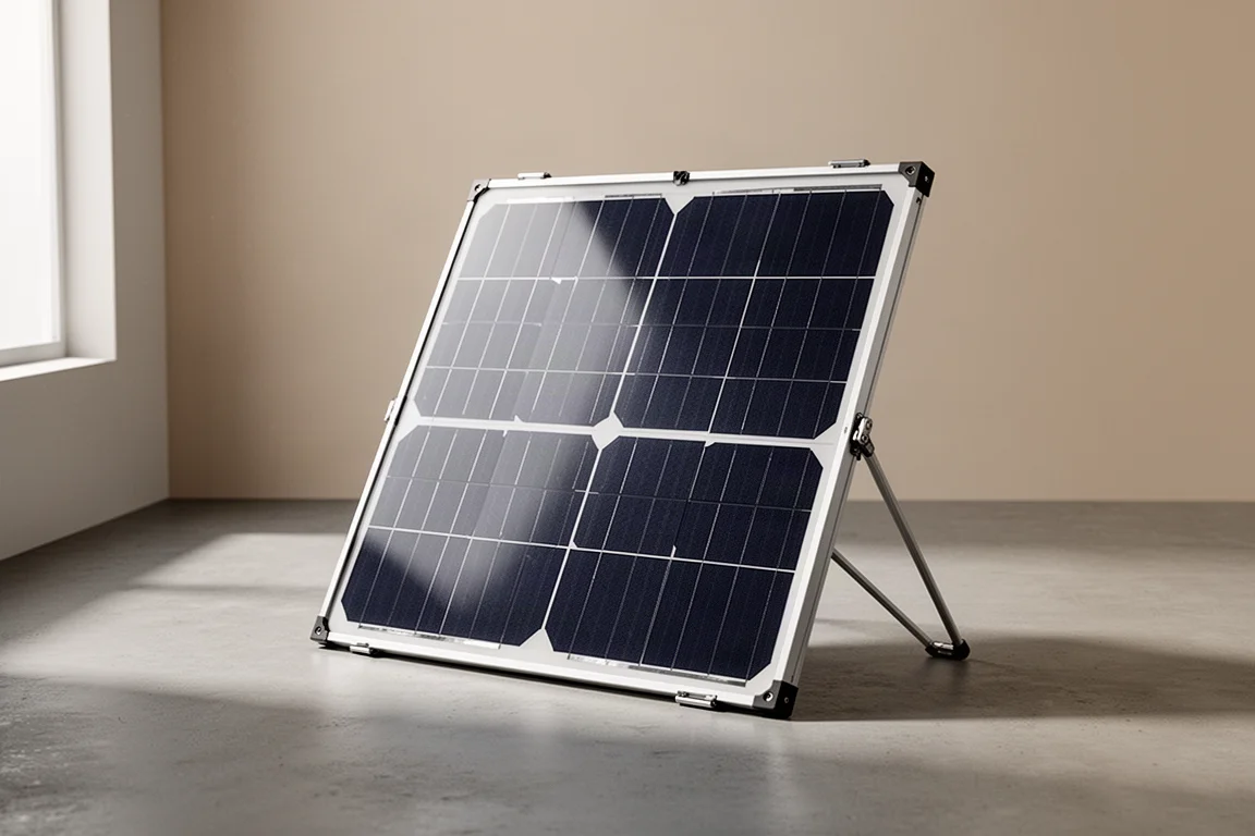 Przenośny panel słoneczny 100W z ramą aluminiową stojący na betonowej powierzchni