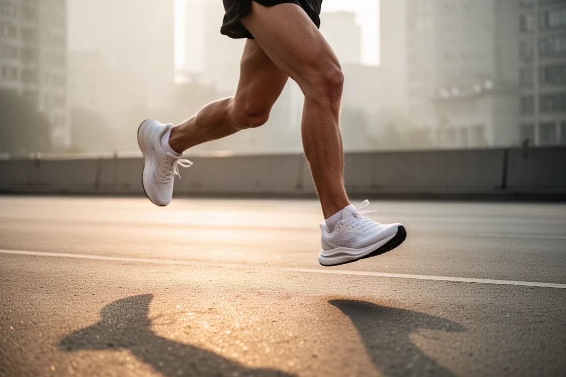 Runner logging easy miles on quiet city pavement