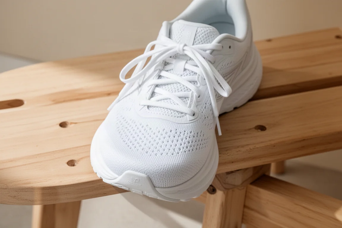 Wide toe box of a running shoe viewed from above