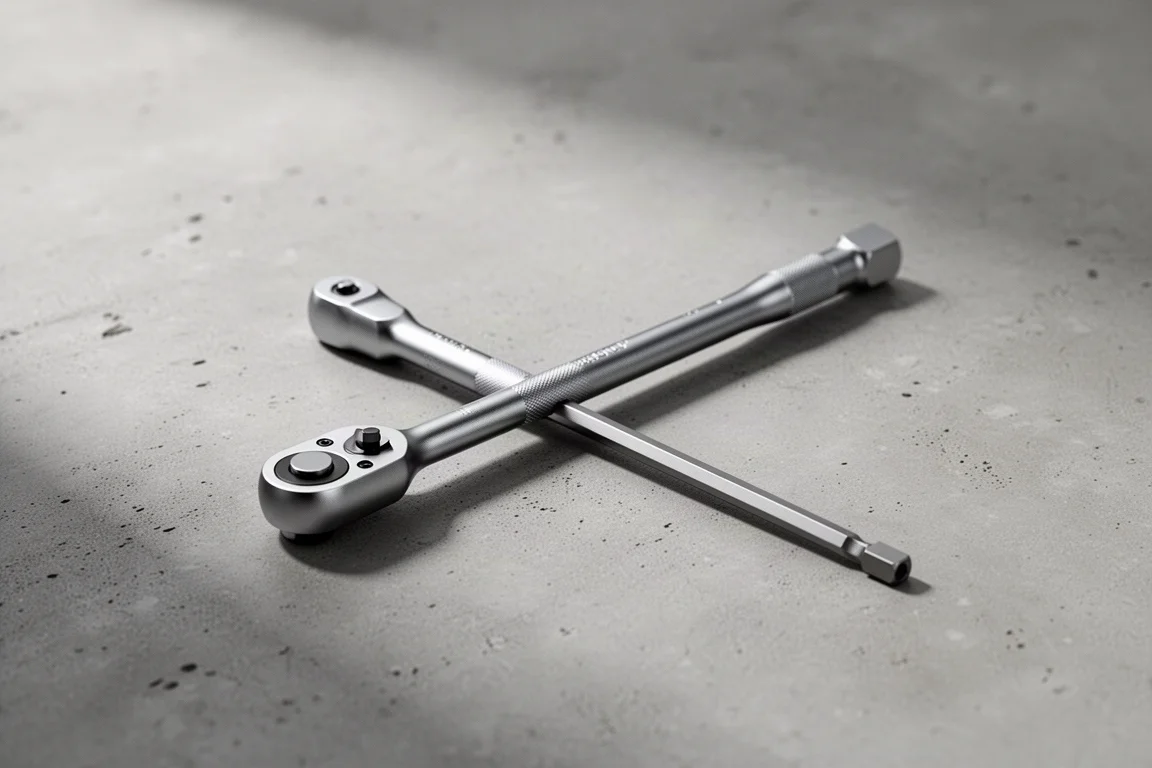 Nano ratchet fitted with a long extension bar acting as a full-length handle