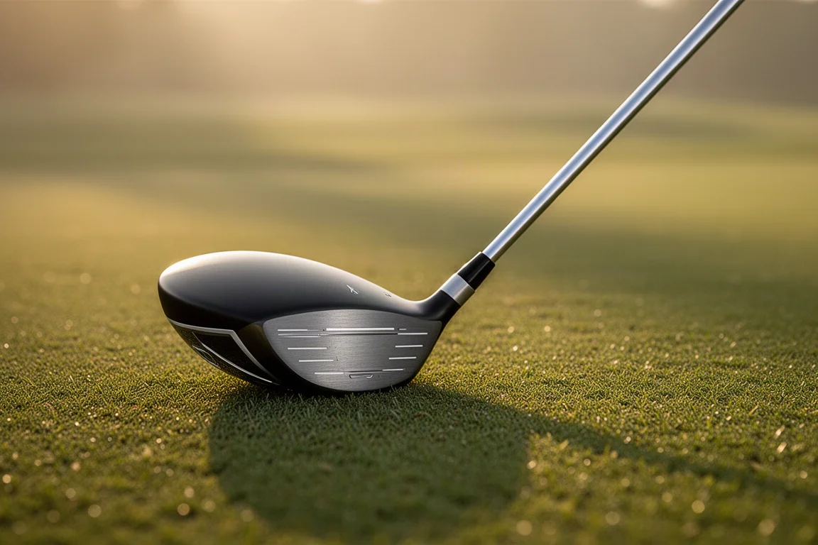 Titleist GTS2 golfdriver vilande på en grön fairway i gyllene timmen