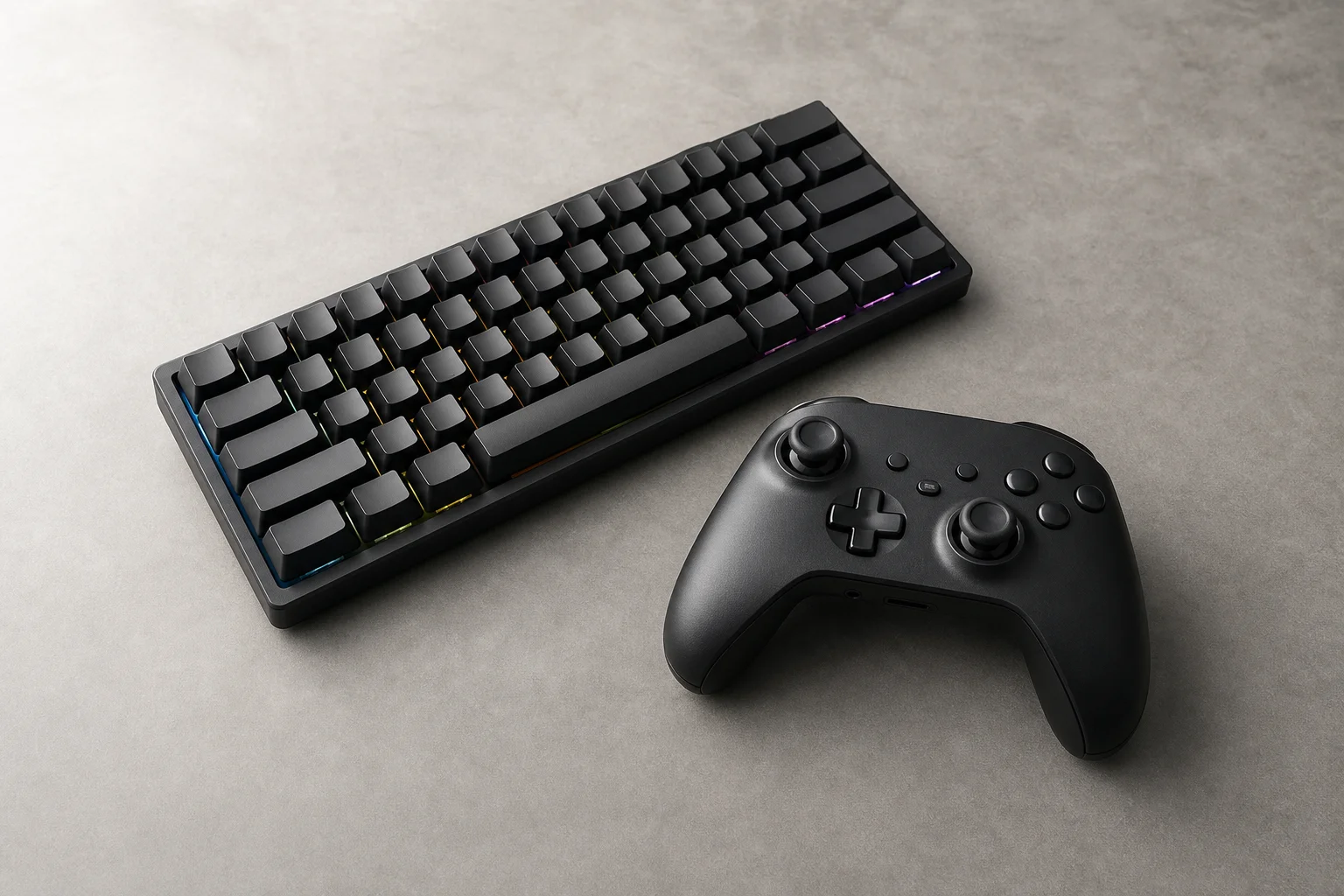 Gaming-Controller und Tastatur nebeneinander, die die Sensortechnologie zeigen