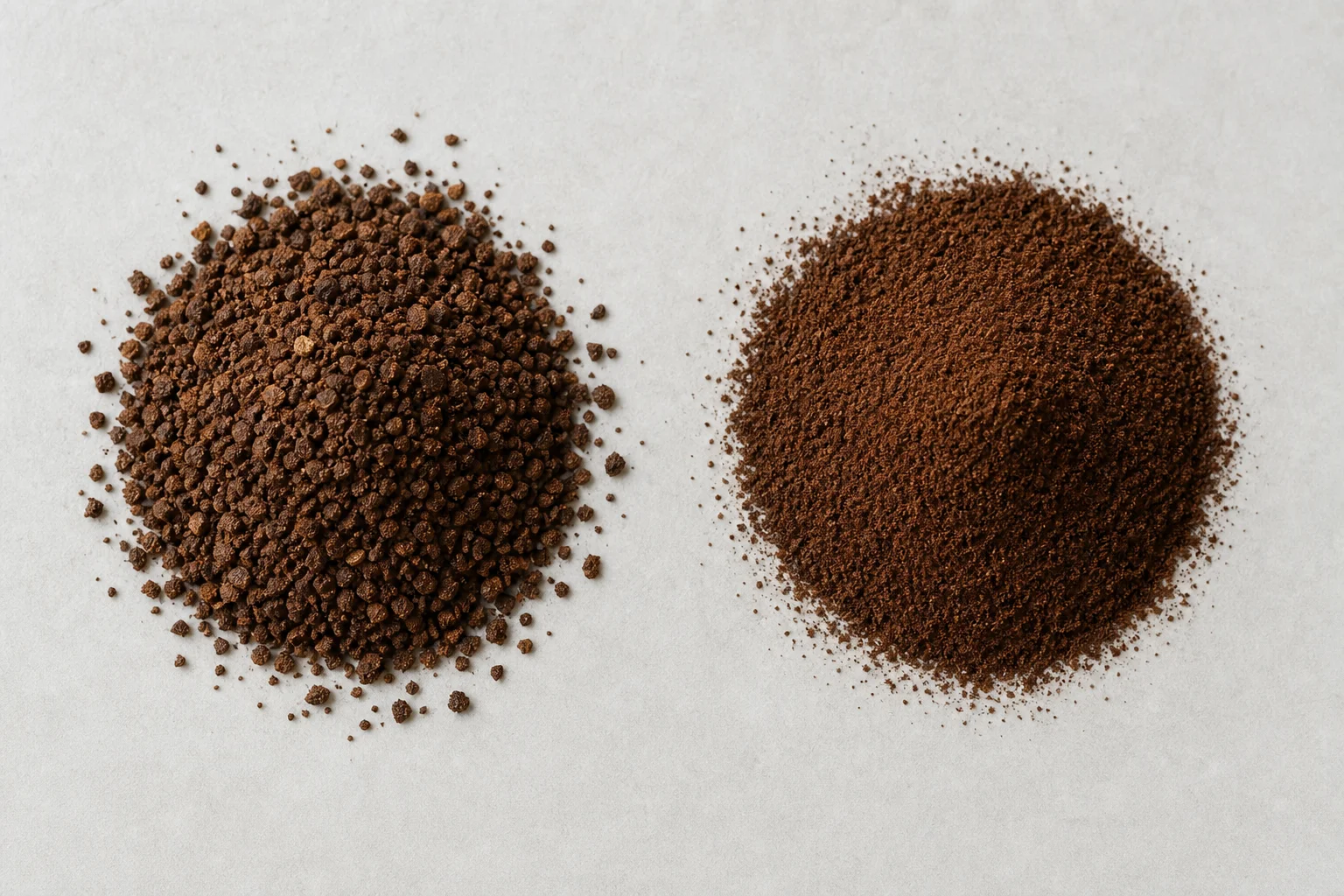 Comparison of coarse and fine ground coffee side by side