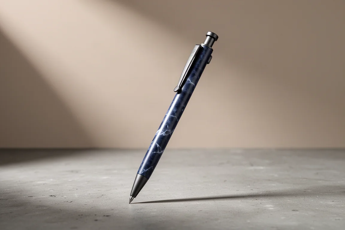 Tombow FUMI mechanical pencil in sea blue standing on a concrete surface