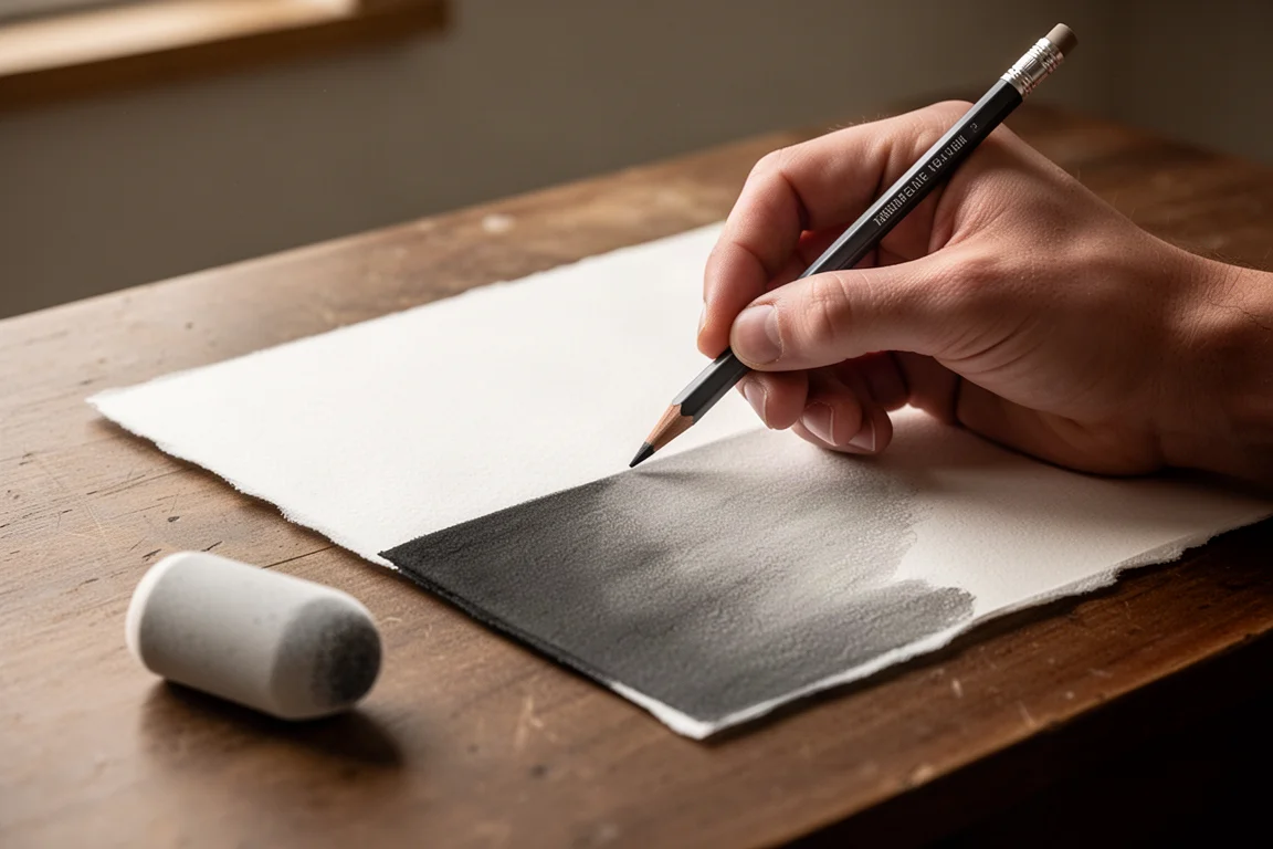 Un artiste dégradant un fondu de graphite lisse sur du papier à dessin texturé