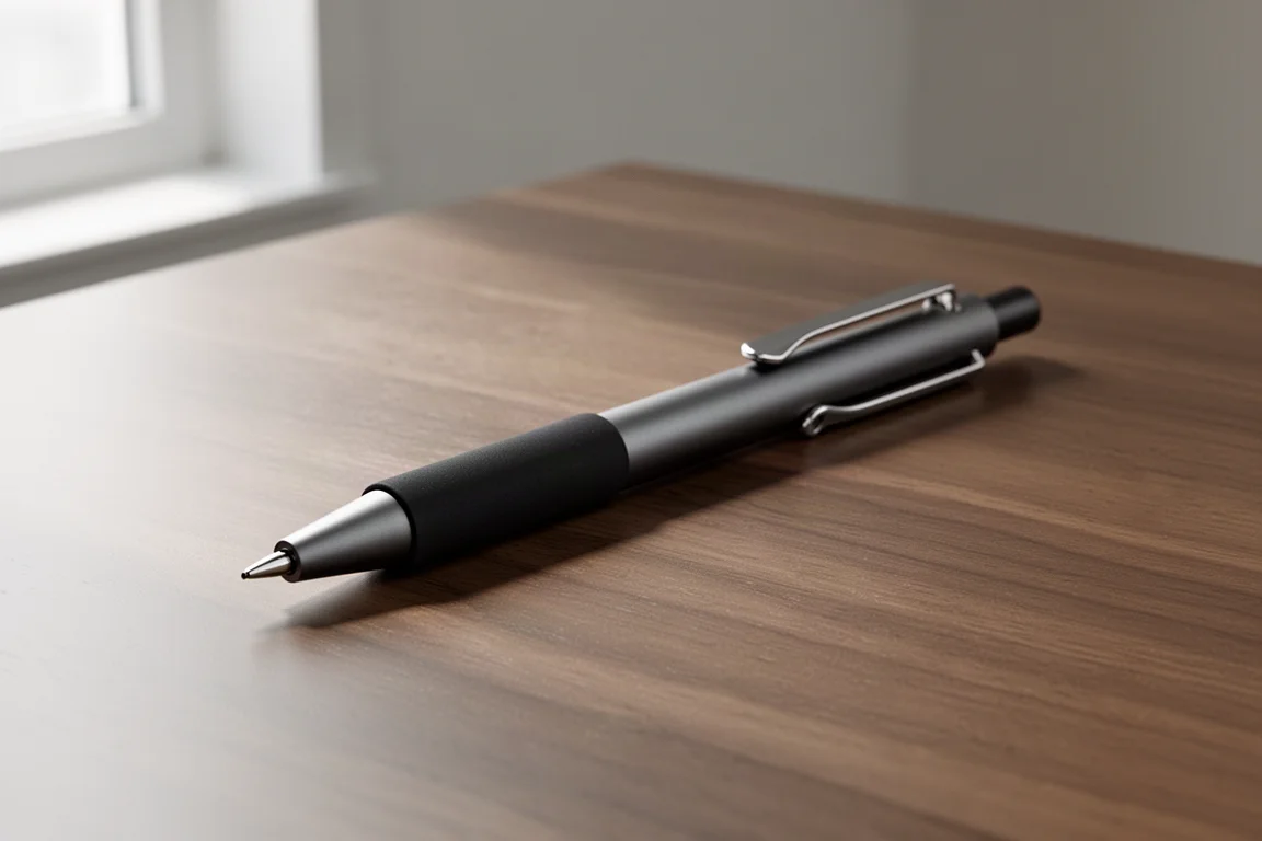 Tombow Mono Graph Grip mechanical pencil on a brushed wood desk