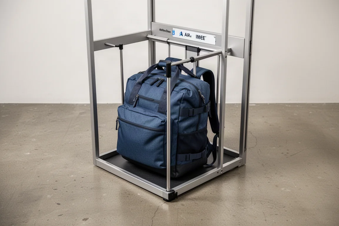 Sac de taille objet personnel placé dans un gabarit de compagnie aérienne