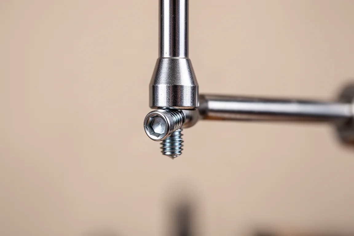 Magnetic nut driver tip holding a small bolt in mid-air