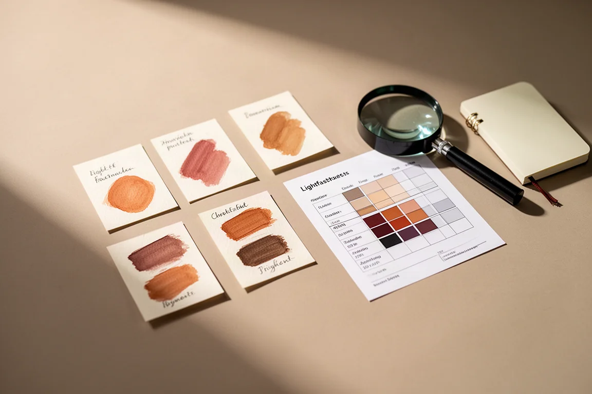 Pigments de crayons de couleur disposés sur un tableau de test de solidité à la lumière près d'une fenêtre ensoleillée