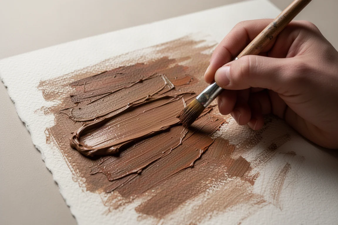 Une artiste superposant des traits crémeux avec des crayons de couleur sur papier sablé texturé