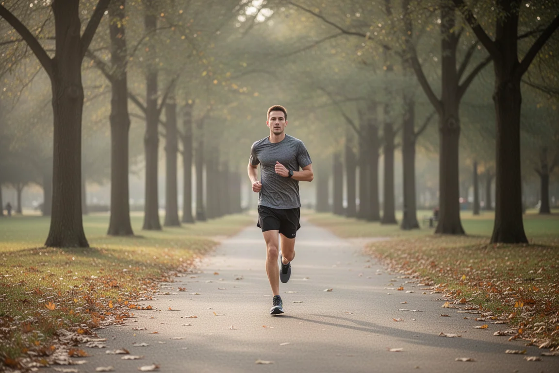 Runner jogging at an easy pace on a quiet park path