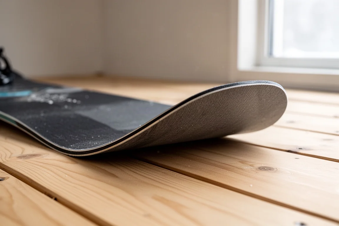 Detalle del nose de una tabla de snowboard con base elevada en 3D y perfil del canto