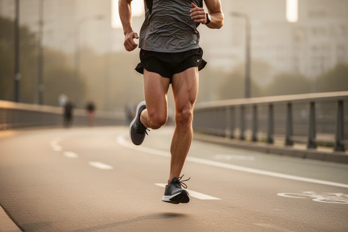 Un runner che gestisce un intervallo a ritmo su una pista cittadina
