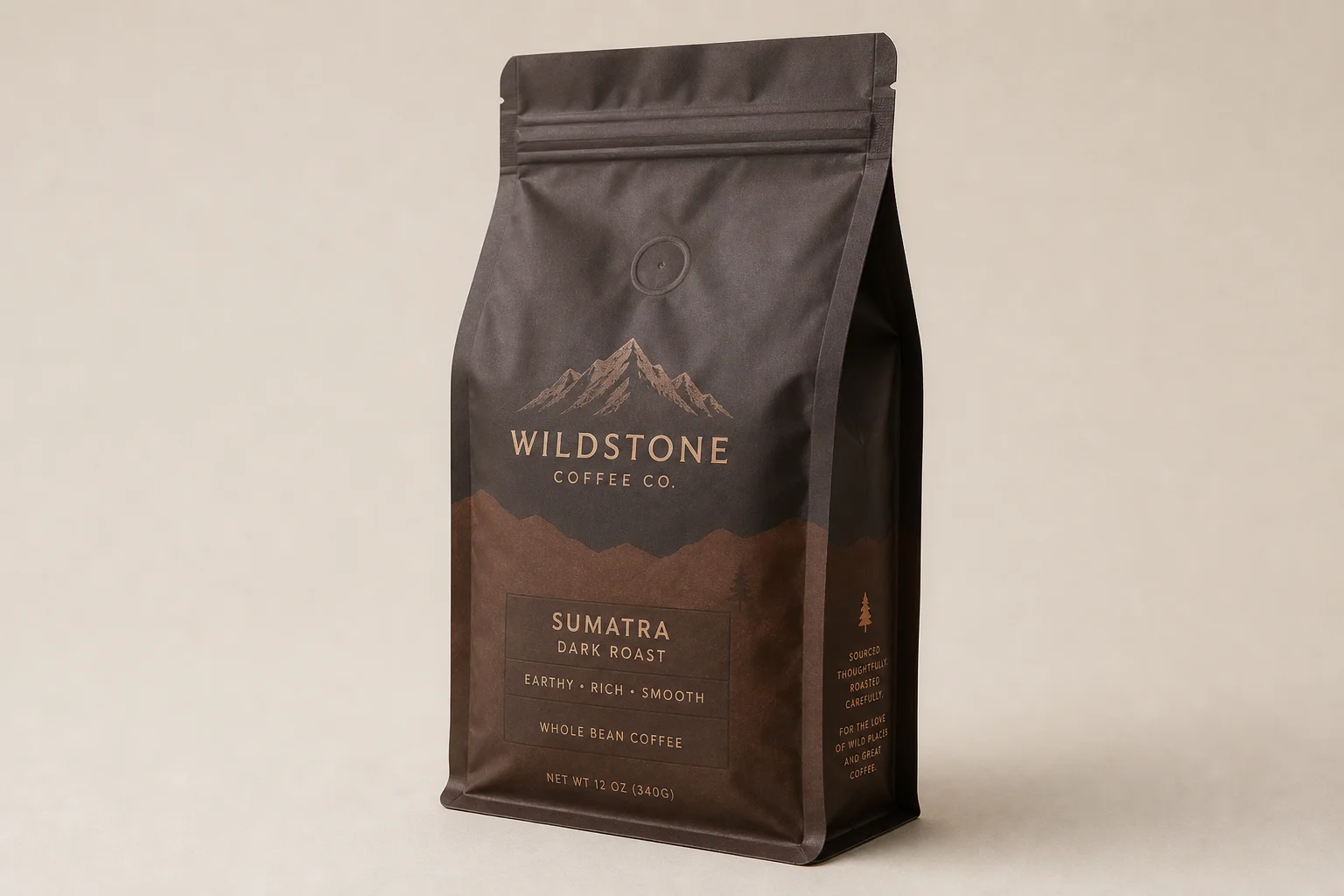 Five mushroom coffee products arranged on concrete surface