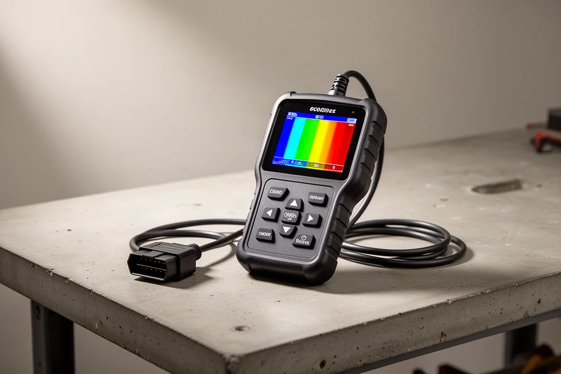 Topdon ArtiDiag Link 400 手持 OBD2 診斷儀，捲線放在混凝土表面上