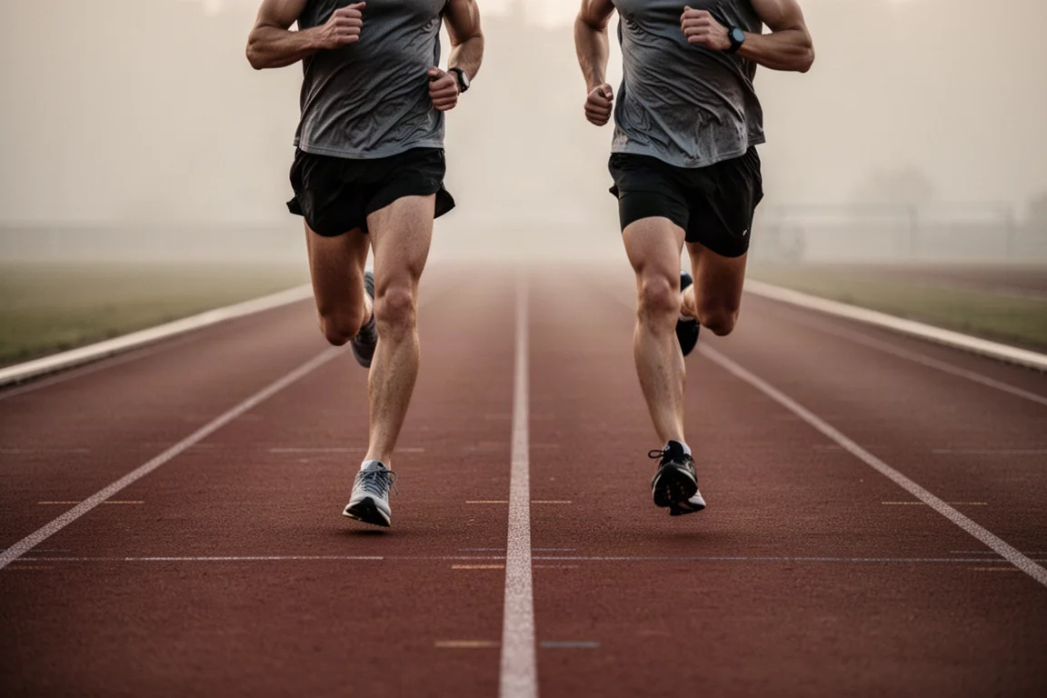 Lopers die opwarmen op een atletiekbaan vóór een snelheidstraining
