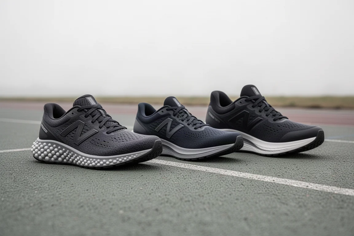 Chaussures de running alignées côte à côte sur une piste pour comparaison