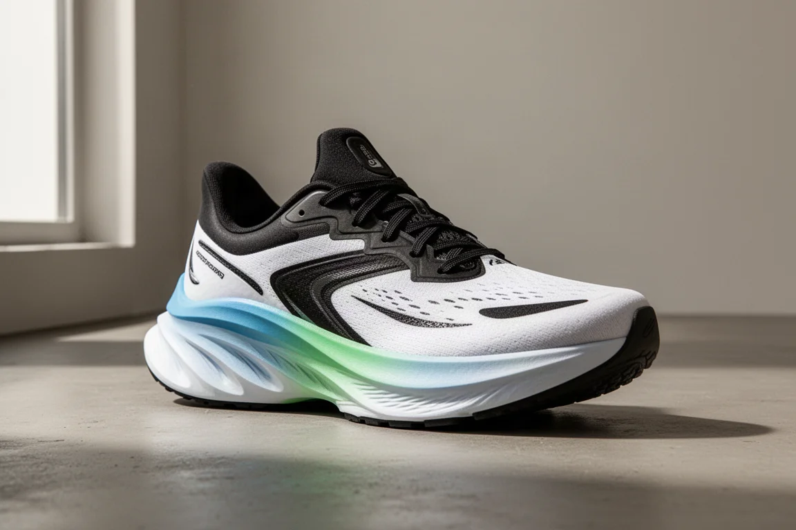 Zapatilla de running Topo Spectre 3 con antepié ancho y mediasuela degradada sobre hormigón