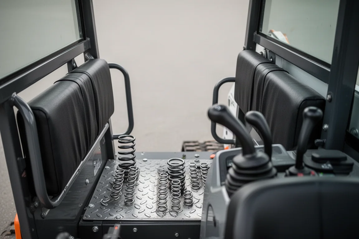 Posto di guida imbottito di un mini skid steer compatto con cuscinetti laterali