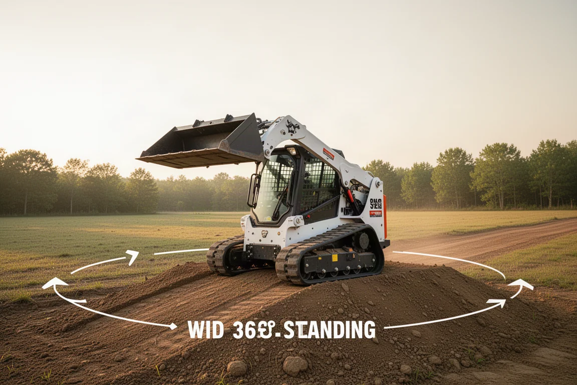 Operator position on a compact mini skid steer during a work pause