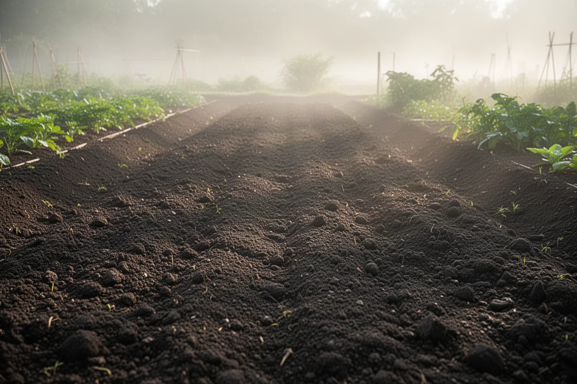 Letto da giardino appena lavorato pronto per la semina