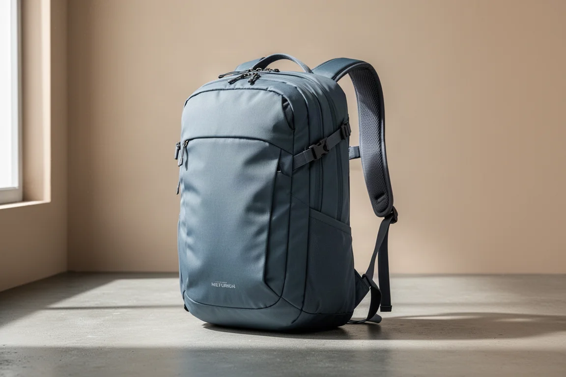 Tortuga Super Light 34 travel backpack standing upright on a concrete surface