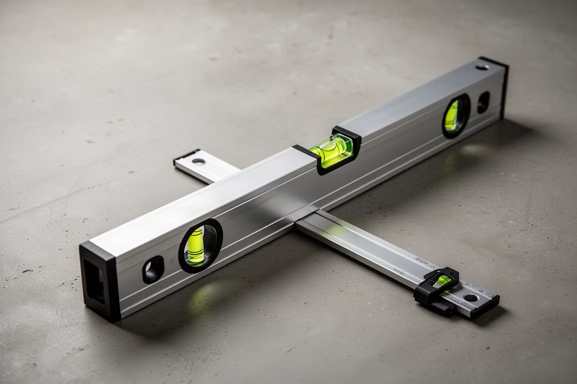 Wide box level with sliding extension locked at full length across a work surface