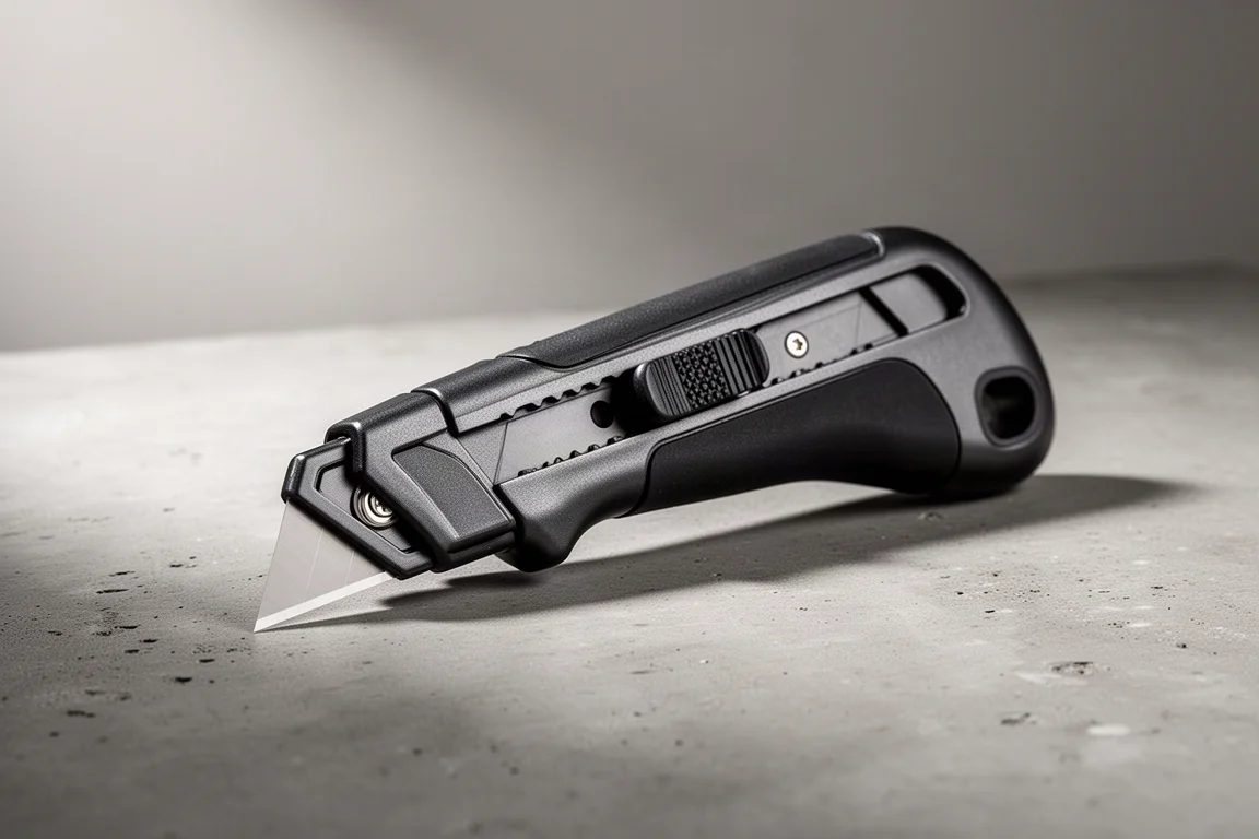 Coltello utility scraper ToughBuilt con testa rotante su una superficie di cemento
