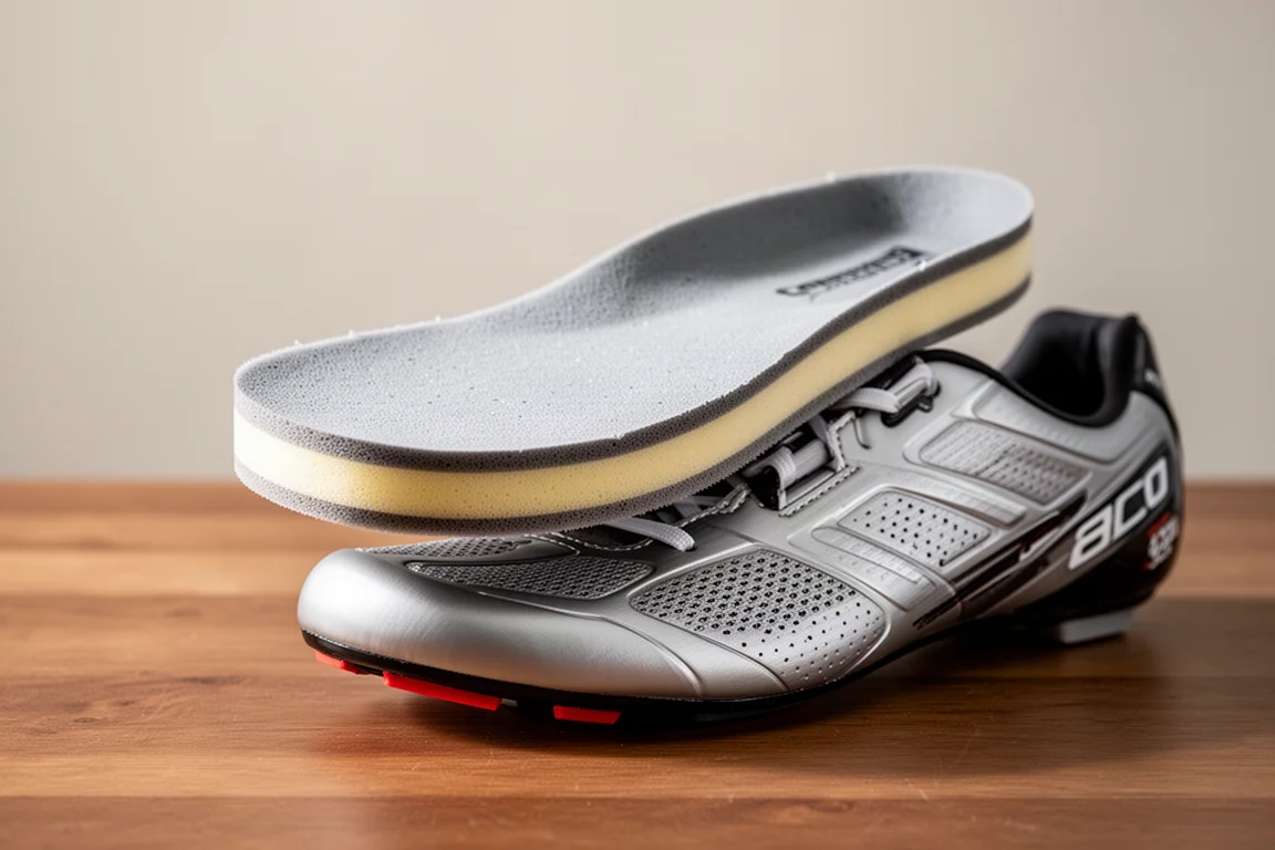 Nahaufnahme eines herausnehmbaren Einlegeschaums neben einem Rennschuh