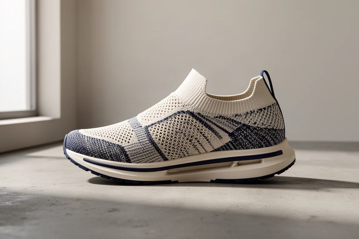 Tracksmith Elliot Racer Laufschuh auf matter Betonoberfläche