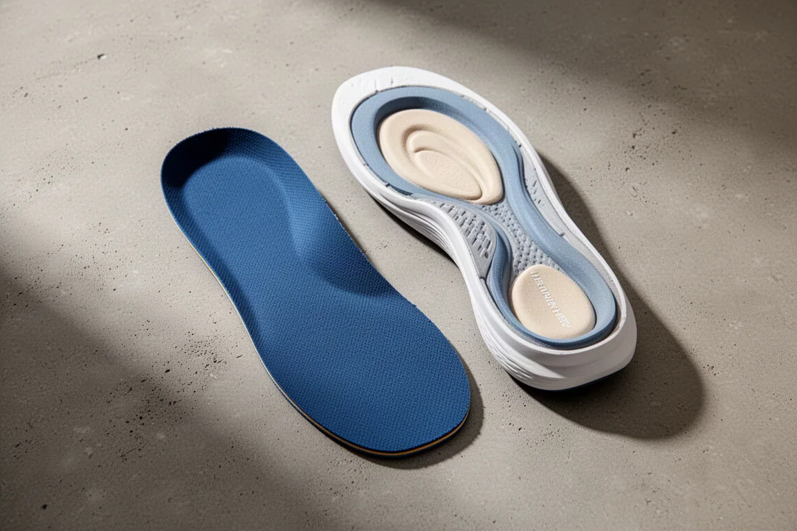 Soletto spesso e removibile di una scarpa da running sollevato sopra la midsole