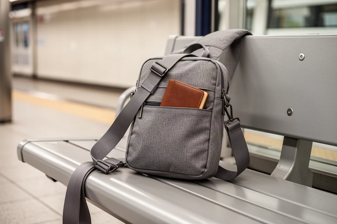Traveler's Notebook mit Stiften und doppeltem Stifthalter auf einem Café-Tisch