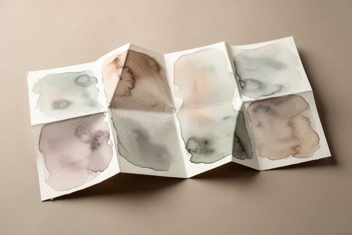 Acquerello che si diffonde su un pannello di carta piegato a fisarmonica