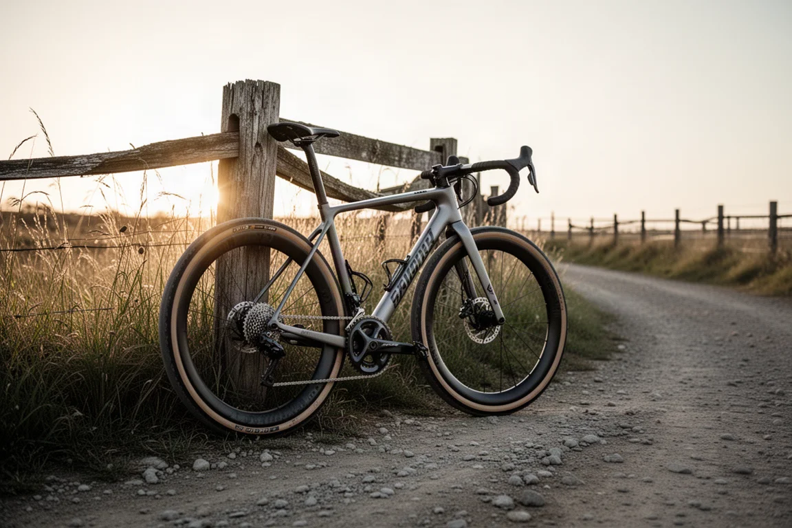 Three endurance road bikes lined up in a bright minimal workshop