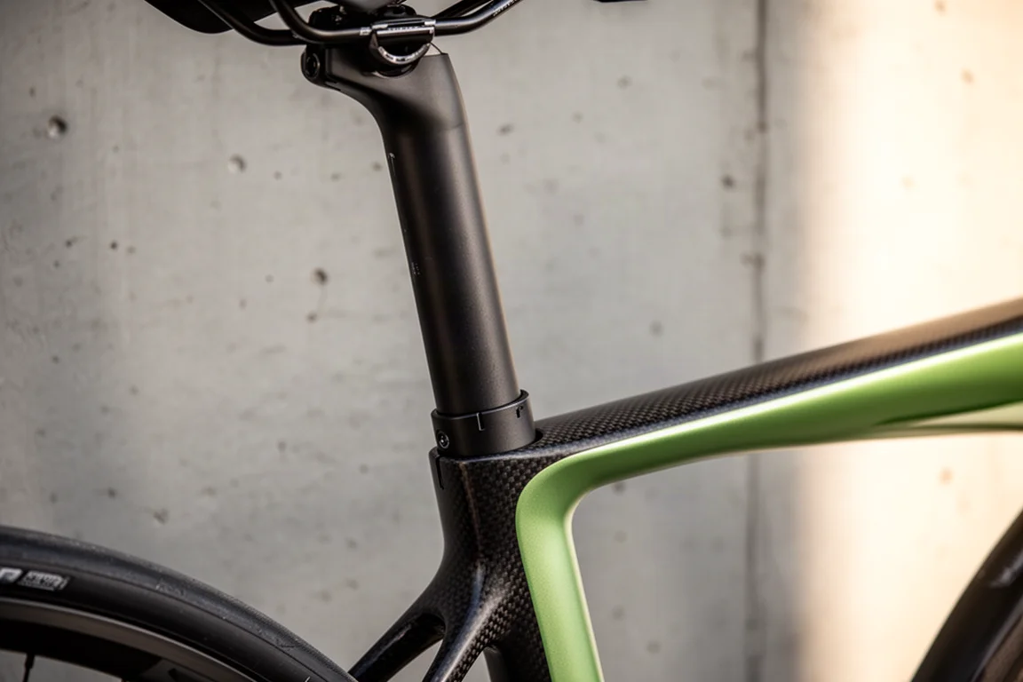 Vista cenital de accesorios de ciclismo y bolsas de cuadro sobre una superficie de hormigón