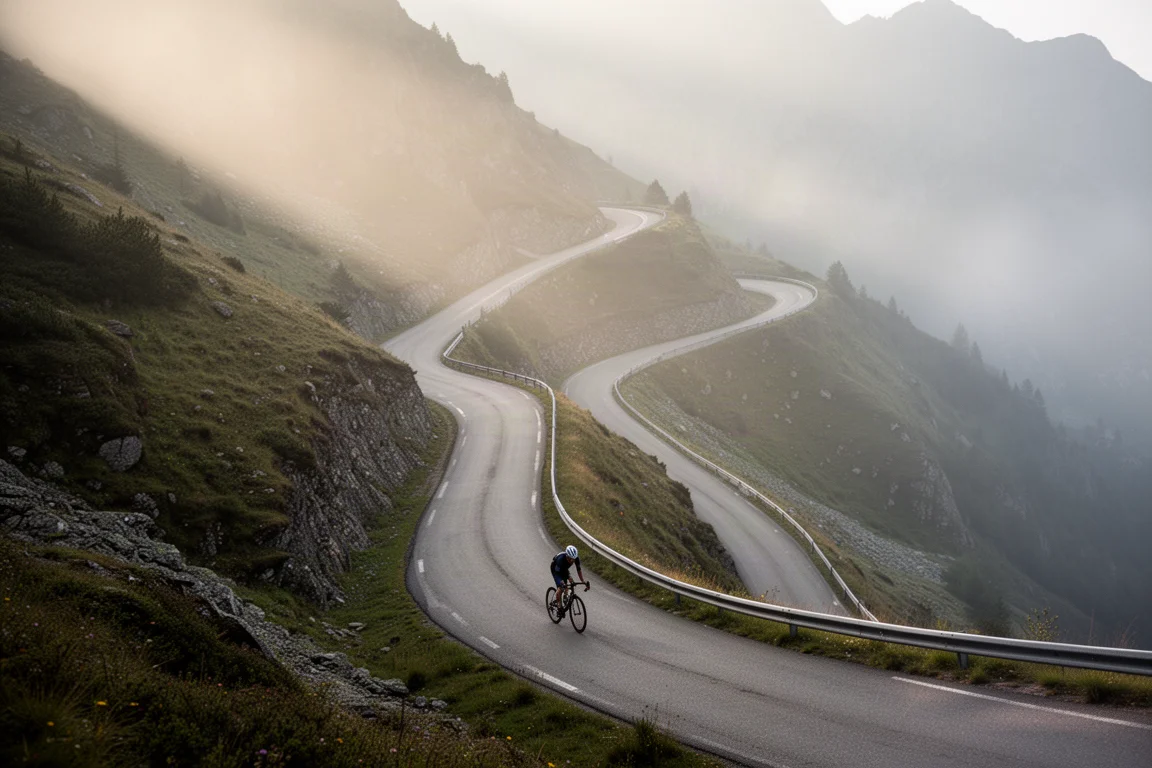Vista dall'alto dell'attrezzatura da ciclismo su strada disposta su una superficie in cemento
