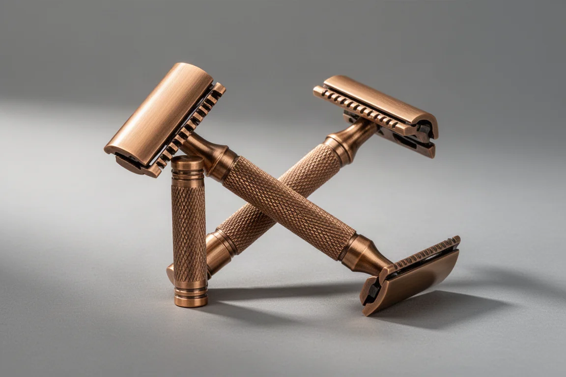 Trident Razors Murray dubbelbladig rakhyvel i marin brons mot en neutral bakgrund