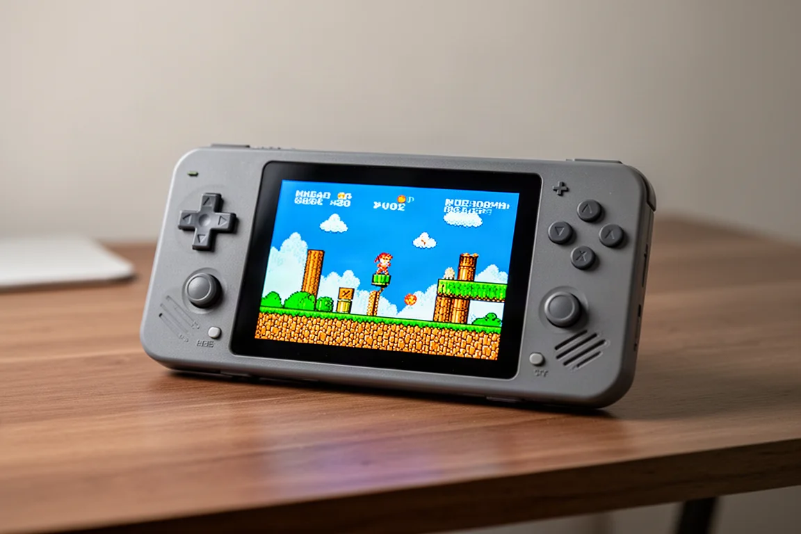 明るい画面にレトロゲームを表示しているTrimUI Brick Pro