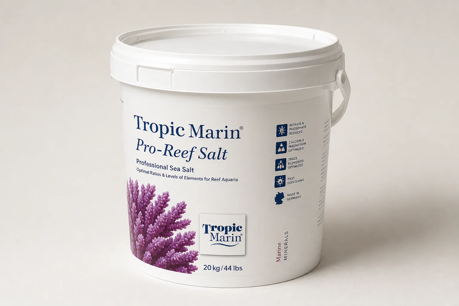 Six aquarium salt mix products arranged on neutral backdrop