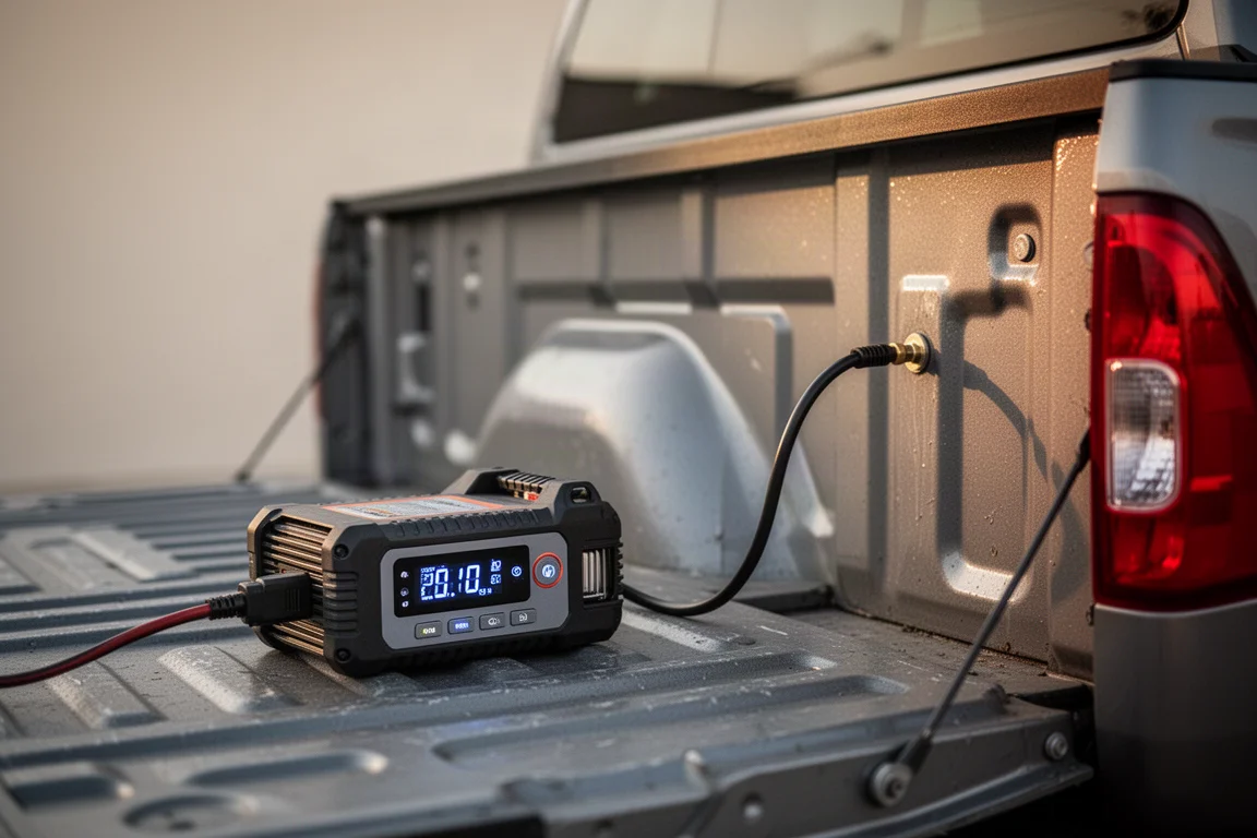 Draagbare jump starter met luchtpompt een vrachtwagenairbag op