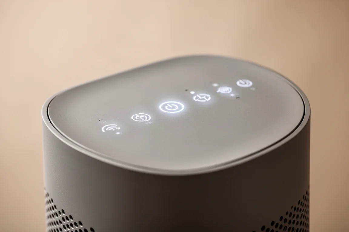 Close-up of touch controls with auto, sleep, timer, and speed modes