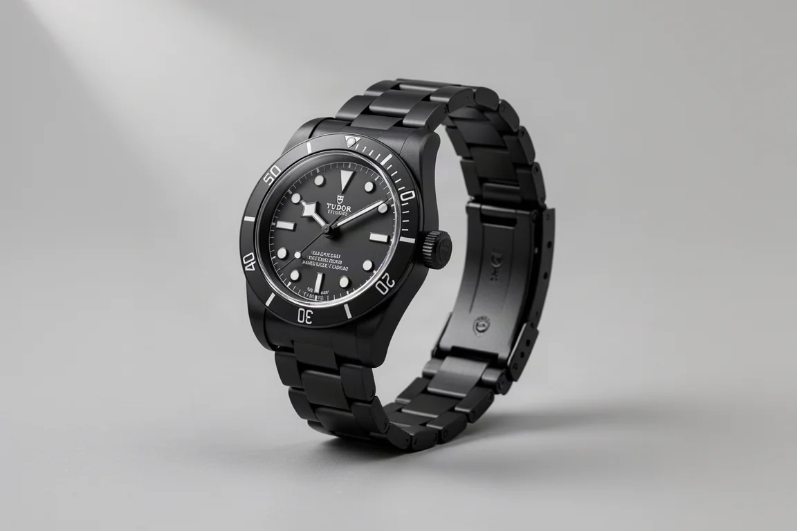 Seis relojes Tudor con varias esferas de colores dispuestos sobre una superficie de pizarra oscura