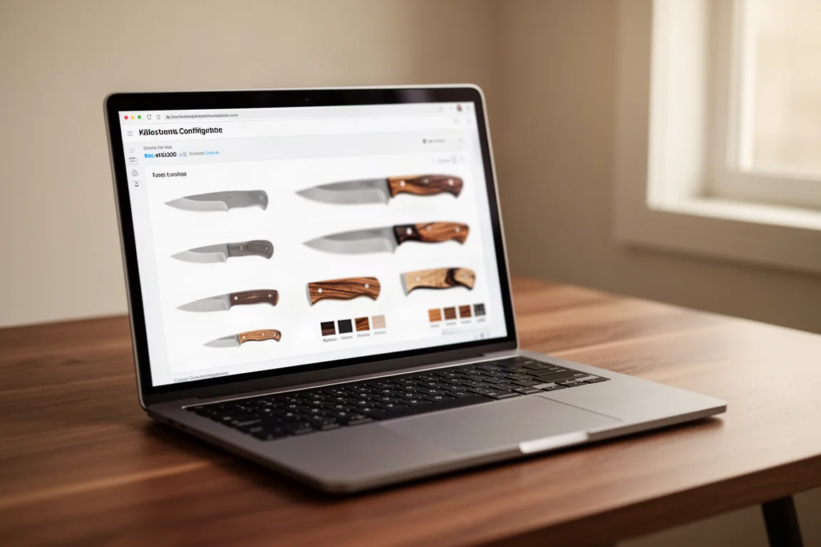 Custom Japanese knife builder interface showing blade shape and handle options