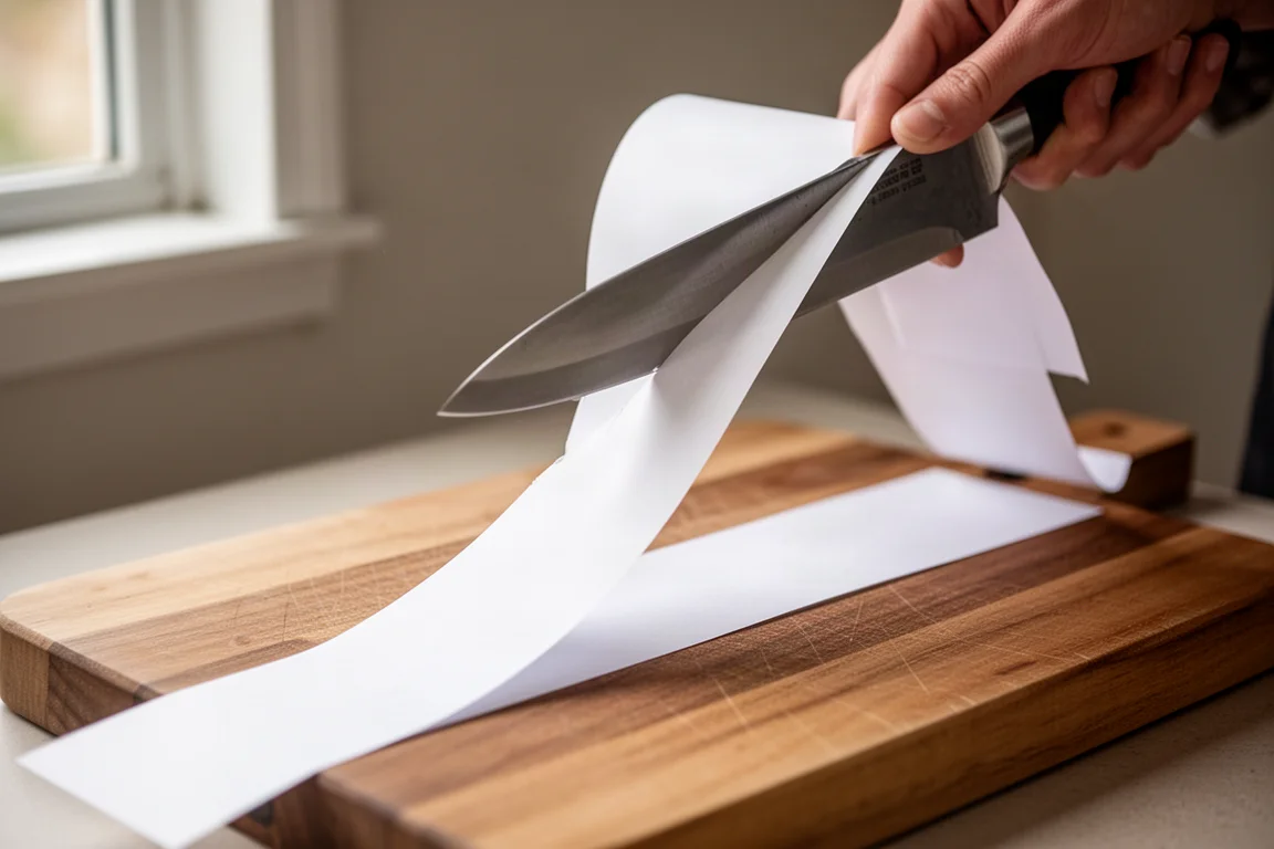 Un coltello affilato che taglia pulitamente un foglio di carta