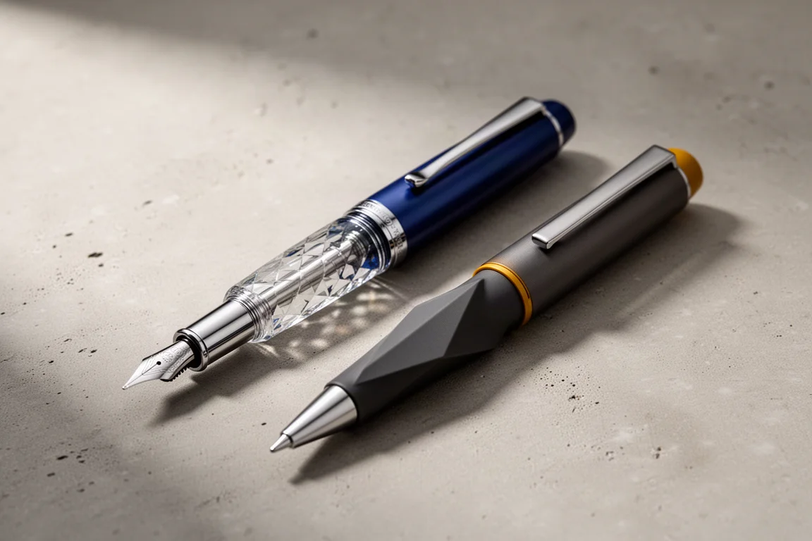 TWSBI Diamond 580 ALR and Lamy Safari fountain pens side by side on a concrete surface