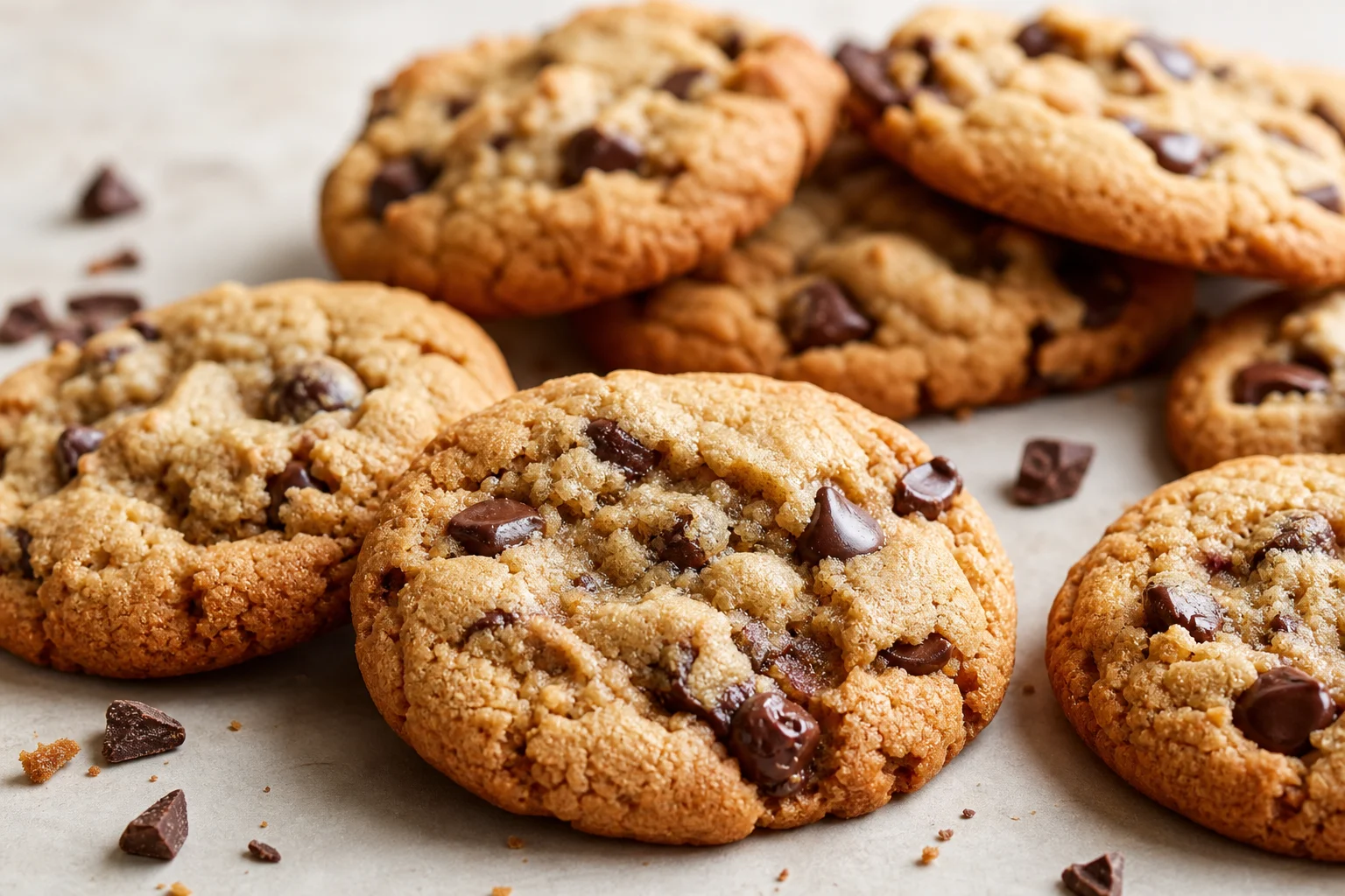 Chocolate chip cookies med frasiga kanter och mjuk mitt